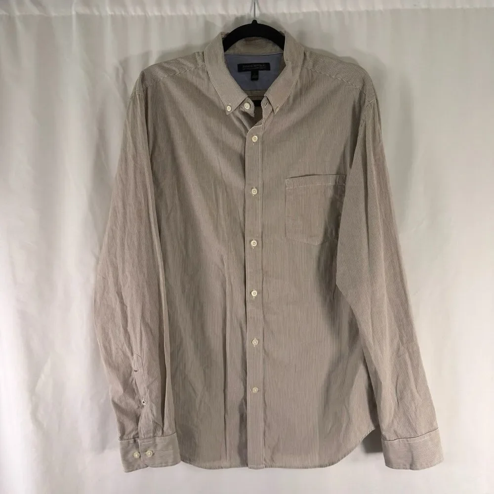 Banana Republic Soft Wash Tailored Slim Fit Shirt Men's Large White Grey Striped